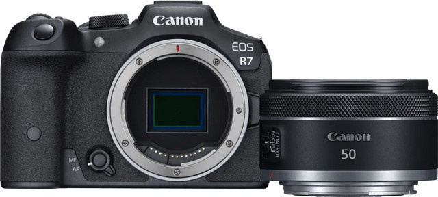 Canon EOS R7 spiegellose APS-C Kamera mit RF 50mm f/1.8 STM Objektiv in Schwarz - Bild 1