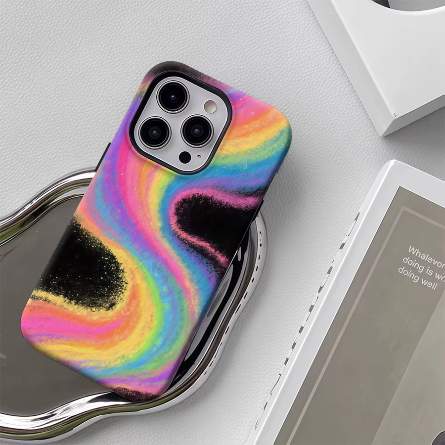 Rainbow Streamer Handyhülle für Apple iPhone 17 16 15 14 13 12 Pro Max Plus mit doppelschichtiger Rückseite in Multicolour - Bild 5