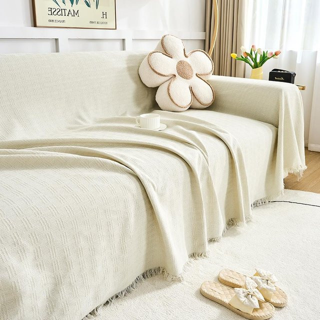 Wendbares Sofa-Überwurf von Your Warm Home in Hellgelb, extra großes Möbelcover aus Baumwollmischgewebe, Breite: 180 cm, Tiefe: 260 cm - Bild 1