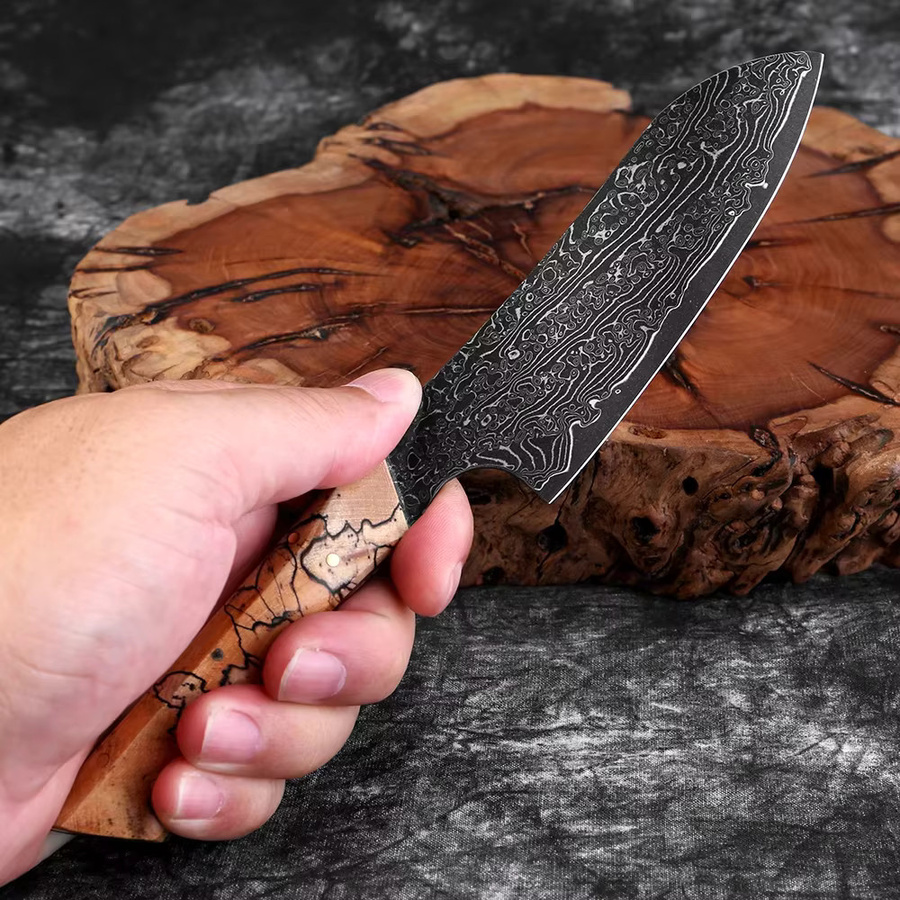 Xituo Santoku Küchenmesser aus 67-lagigem Damaststahl mit Holzgriff, Mehrzweckmesser für Obst und Gemüse, Mehrfarbig, Klingenlänge: 12,7 cm - Bild 4