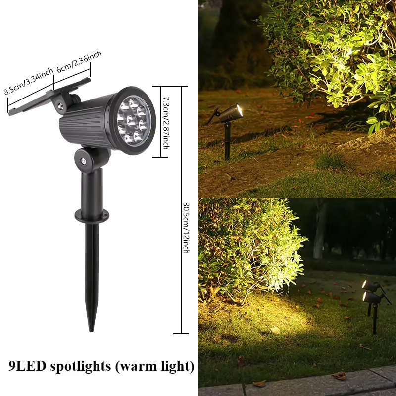 XIWANGFIRE Solarstrahler mit 9 LEDs in Schwarz, verstellbare LED-Außenbeleuchtung für Garten und Rasen mit warmweißem Licht - Bild 7