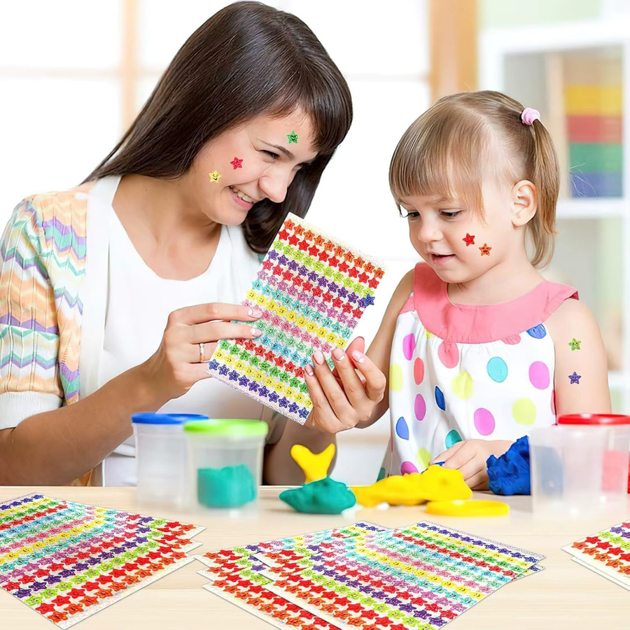 1500 Stück Glitzer-Stern-Aufkleber und Happy Face Sticker Set in Multicolour für DIY-Kunsthandwerk und Schulbelohnungen - Bild 3