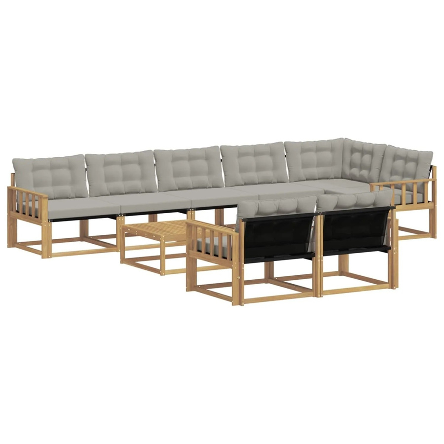 vidaXL Outdoor-Sofagarnitur aus Akazienholz und Textilene in Weiß-Hellgrau, 9-teiliges L-Shape Set mit Armlehnen und Kissen, B/T/H: 79 x 79 x 37 cm - Bild 2