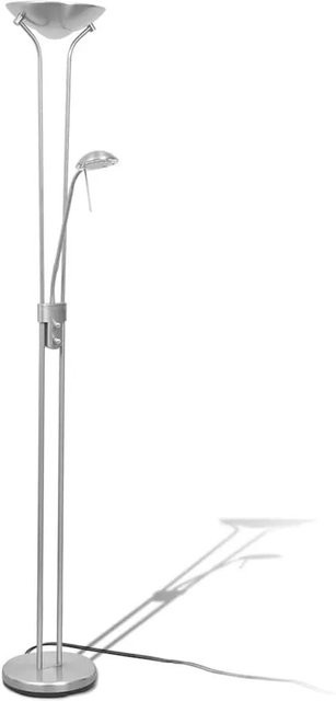 vidaXL LED Stehleuchte in Silber mit satiniertem Nickel-Finish, dimmbar, warmweißes Licht, modernes Design aus Stahl - Bild 1