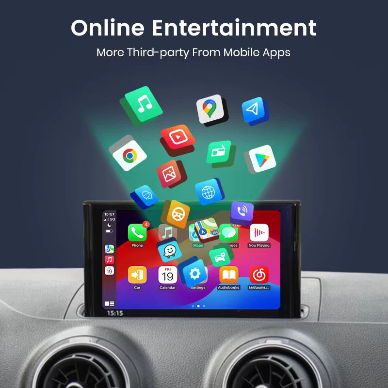 Junsun Android Auto und Wireless CarPlay Interface für Audi A3 8V und Q2 8P (2013-2018) mit Mirror Link, AirPlay, Bluetooth, USB und Rückfahrkamera in Schwarz - Bild 4