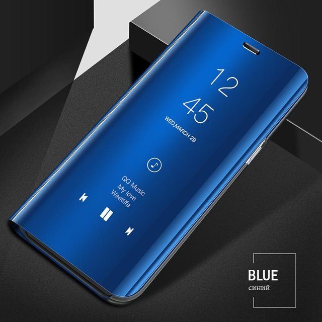 Luxus Spiegel Flip Hülle für Samsung Galaxy S8 S9 S10 S20 S21 S22 S23 S24 Ultra Plus FE 5G stoßfeste Panzerabdeckung in Blau und Transparent - Bild 1
