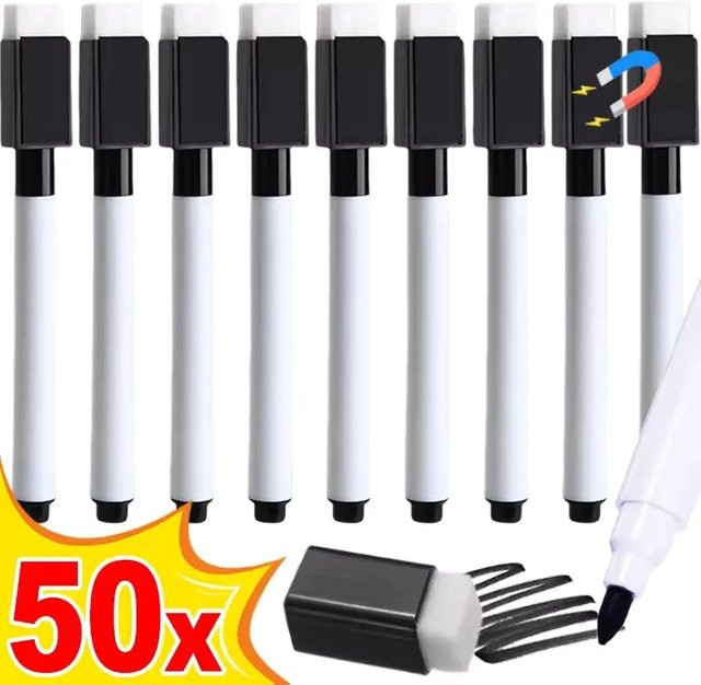 Magnetische Whiteboard-Marker mit integriertem Radiergummi und Bullet-Spitze in Weiß - Bild 1