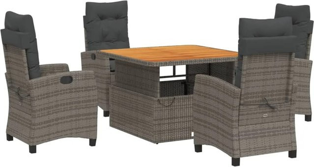 vidaXL 5-teilige Garten-Essgruppe aus Poly-Rattan und Akazienholz mit Kissen in Grau - Bild 1