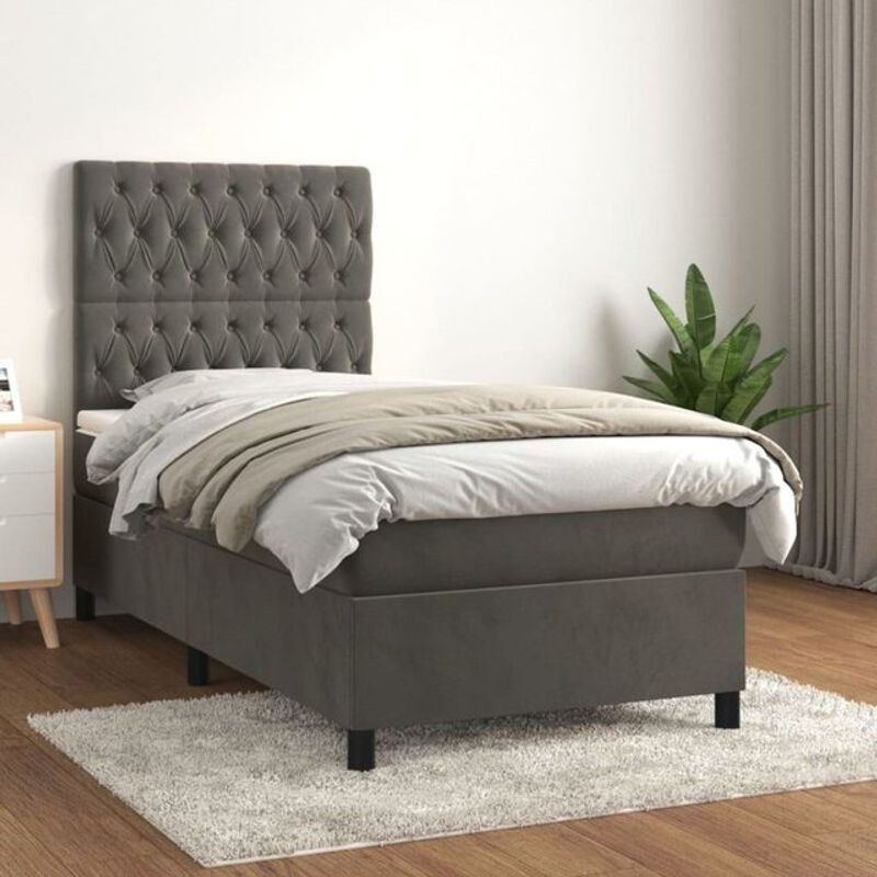 Vidaxl Boxspringbett mit Matratze aus Samt in Anthrazit B/T/H: 80 x 200 x 118 cm - Bild 1