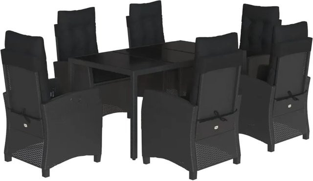 vidaXL 7-teilige Garten-Essgruppe aus Polyrattan mit Kissen in Schwarz - Bild 1