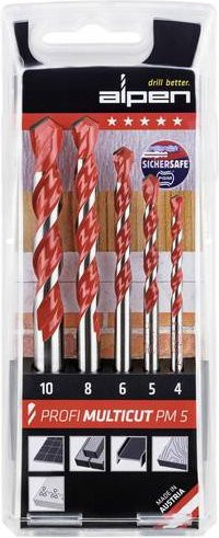Alpen Multicut Mehrzweckbohrer-Set aus Hartmetall mit 5 Teilen, Durchmesser: 4,5 mm, 5 mm, 6 mm, 8 mm und 10 mm - Bild 1