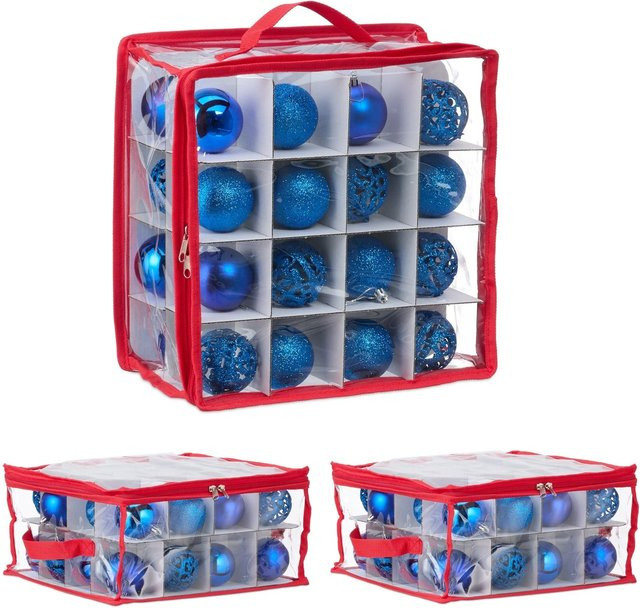 Relaxdays Weihnachtskugel Aufbewahrungsbox 3er Set aus Kunststoff in Transparent und Rot, verstellbar, B/T/H: 32 x 32 x 16 cm - Bild 1
