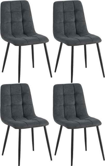 CLP 4er Set Esszimmerstühle Tilde, moderne Polsterstühle mit gestepptem Stoffbezug und Metallgestell, Grau - Bild 1