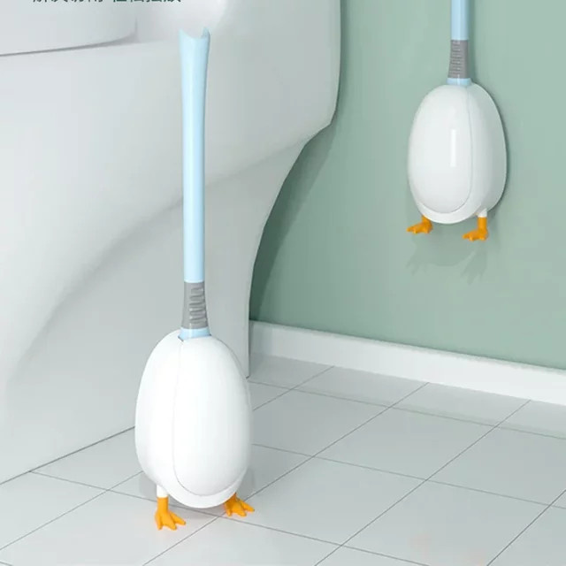 WIKHOSTAR Toilettenbürste im Tauch-Enten-Stil mit Silikonbürste und Sockel, Weiß, Wandmontage oder bodenstehend - Bild 1