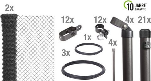 GAH ALBERTS Maschendrahtzaun Set aus Stahl in Anthrazit Schwarz, Breite: 500 cm, Höhe: 100 cm - Bild 1
