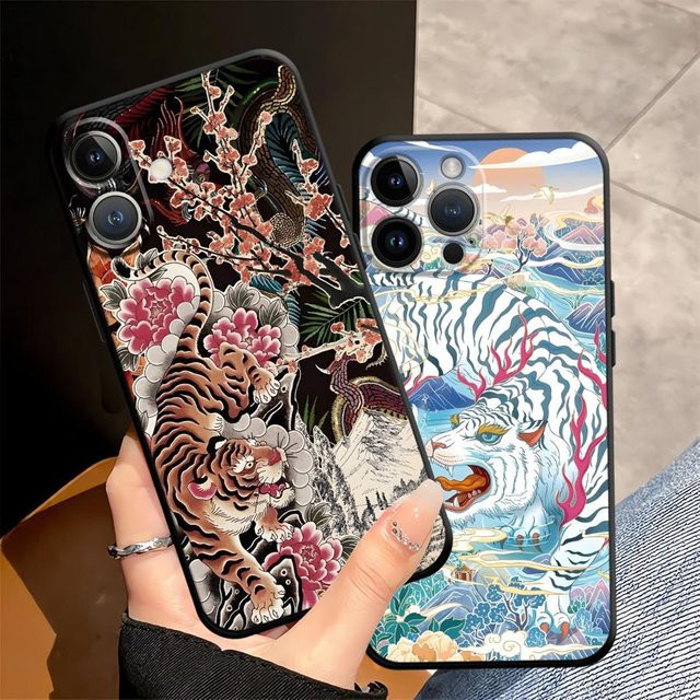 Weiche Handyhülle im Tiger-Design für Apple iPhone Modelle in Schwarz und Multicolour - Bild 1
