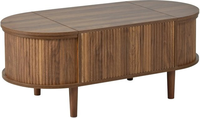 okwish Couchtisch mit Stauraum und verstellbarem Lift-Mechanismus in Braun, Retro-Design mit Holzbeinen, B/T/H: 100 x 48 x 53,5 cm - Bild 1