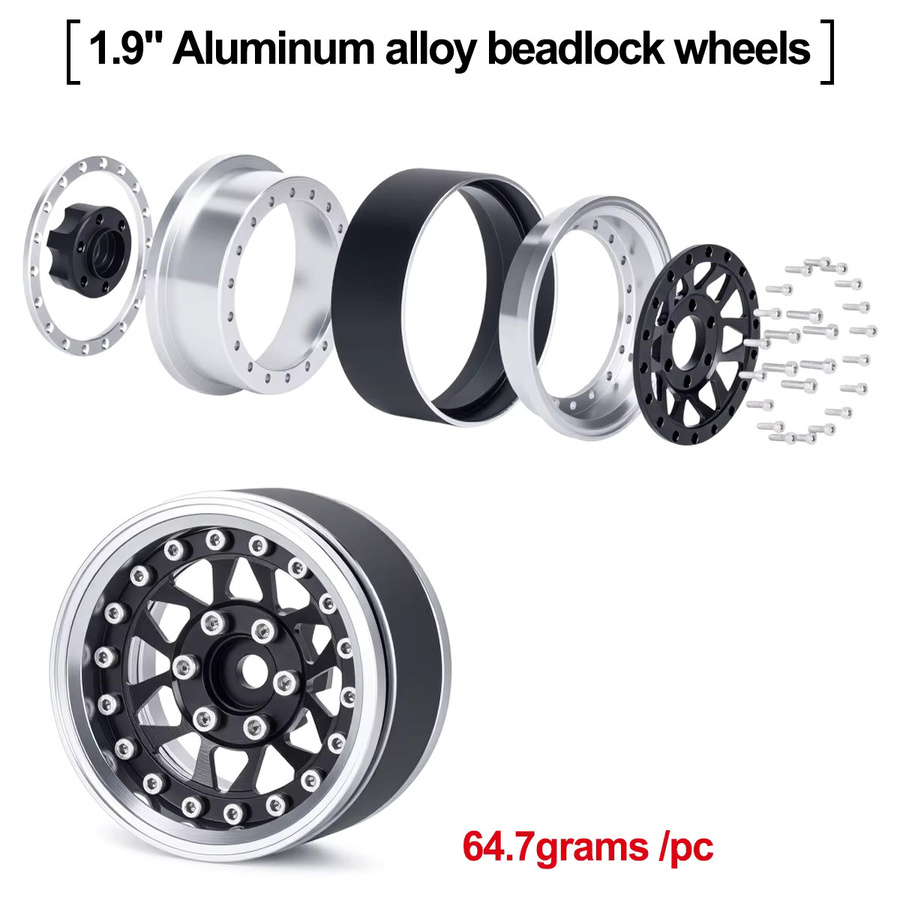 Fimonda Beadlock-Felgen, 1,9 Zoll, Metall, Schwarz, 1:10, Zubehör - Bild 3