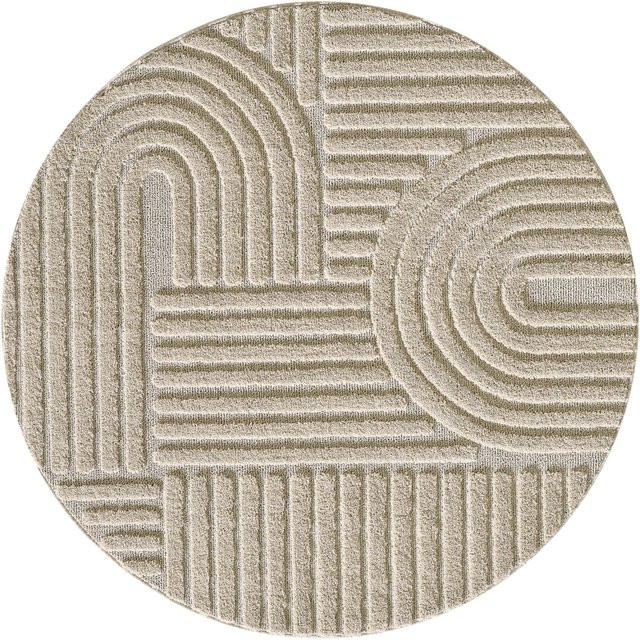 Ayyildiz Kurzflorteppich im Boho-Design, Farbe: Beige, Durchmesser: 80 cm - Bild 1
