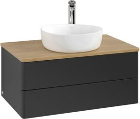 V&B Waschtischunterschrank Antao mit Beleuchtung, Eiche Honig Optik, Blau Lackiert, B/T/H: 80 x 50 x 50 cm - Bild 1