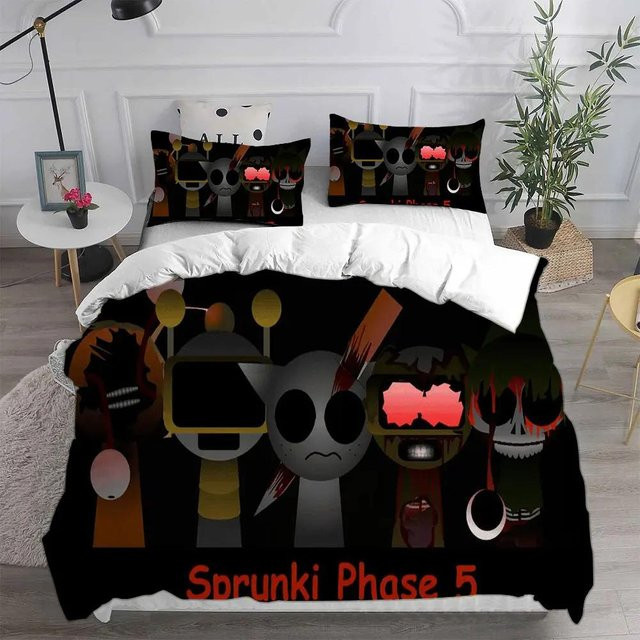 Sprunki Bettwäscheset aus Mikrofaser mit Grafikdesign, 3-teilig, Multicolour, Bettbezug Breite: 180 cm, Höhe: 210 cm und 2 Kissenbezüge - Bild 1