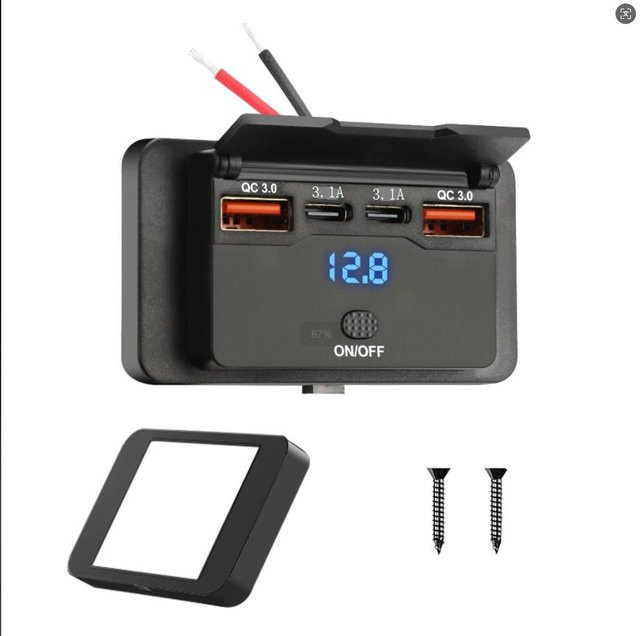YJMP Auto Parts Wasserdichte 12/24 V USB C Steckdosenleiste mit 4 Anschlüssen und Wandhalterung für Auto LKW Boot Bus Wohnmobile, 96 W, Schwarz - Bild 1
