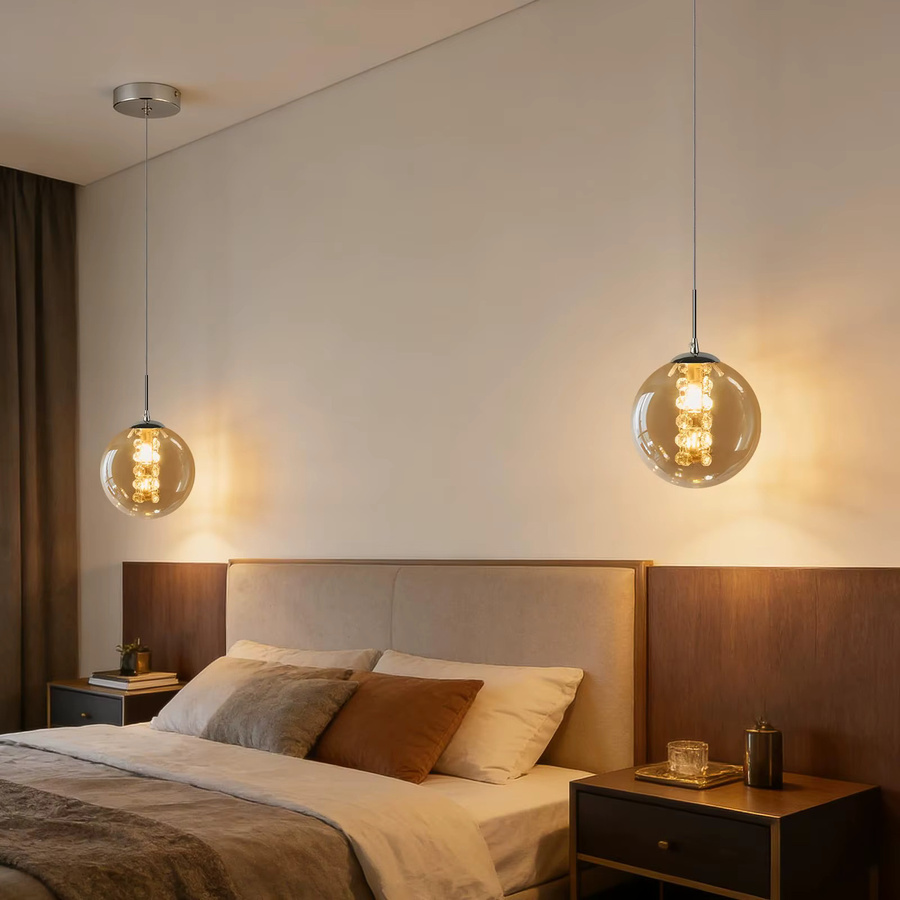 Moderne Pendelleuchte aus Glas in Bernstein, höhenverstellbare Hängelampe mit 1 Flammig und G9 Fassung, Höhe: 120 cm - Bild 2