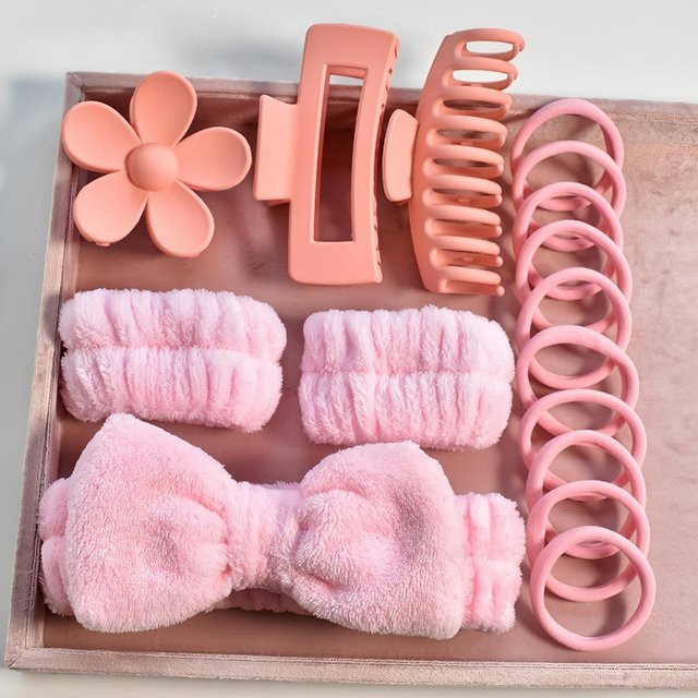 Haar-Accessoire-Set, 16-teilig, Schleifen-Stirnbänder, Haargummis, Krallenklammern, Unisex - Bild 1