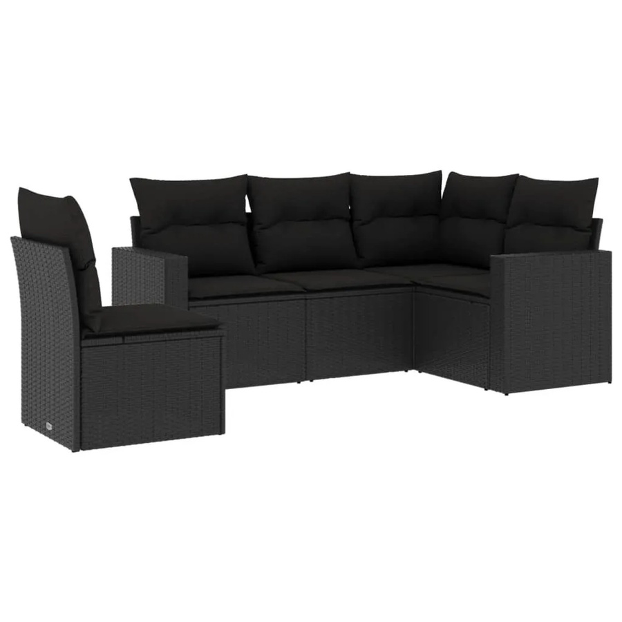 vidaXL 5-teilige Garten-Sofagarnitur in L-Form mit Kissen, Schwarz, Poly Rattan und Metallgestell - Bild 2