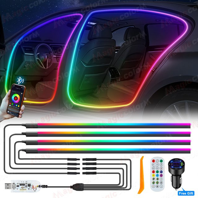 Symphony Auto-Türrahmen Ambientebeleuchtung Universal RGB LED Acryl-Streifen mit APP und Fernbedienung, Multicolour, USB Typ C Plug & Play - Bild 1