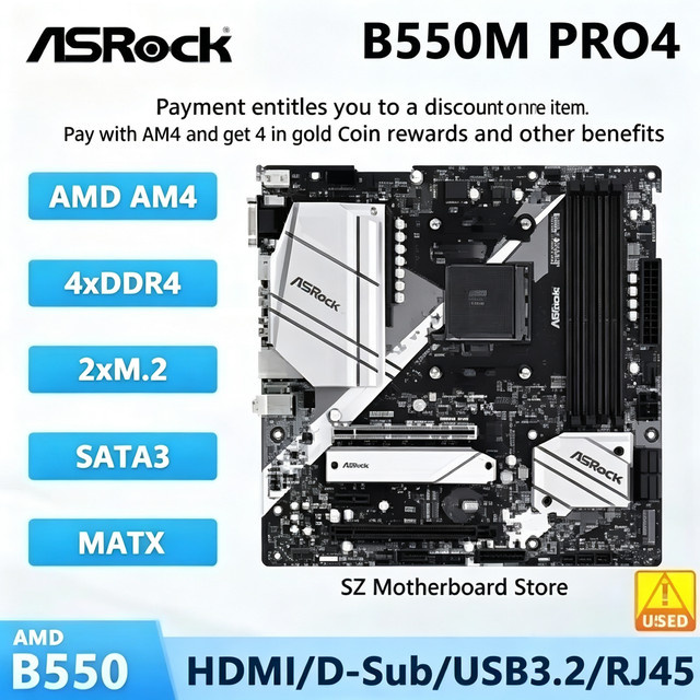 ASRock B550M PRO4 Micro ATX Mainboard AMD B550 AM4 DDR4 Schwarz mit PCIe 4.0 M.2 Unterstützung - Bild 1