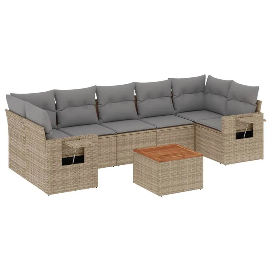 vidaXL 8-tlg Garten-Sofagarnitur in L-Form aus Poly-Rattan mit Kissen in Beige und Grau - Bild 2