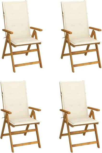 vidaXL Set aus 4 verstellbaren Hochlehner-Gartenstühlen aus Massivholz Akazie mit Auflagen in Beige und Weiß - Bild 1