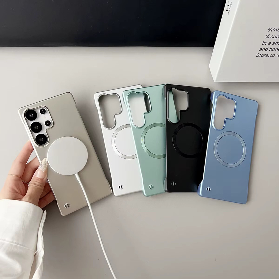 Magnetische MagSafe Handyhülle mit rahmenloser Metallic-Lackierung für Samsung S25 Edge, S24, S23, S22 und A56 Plus Ultra in Green und Silver Matt - Bild 3
