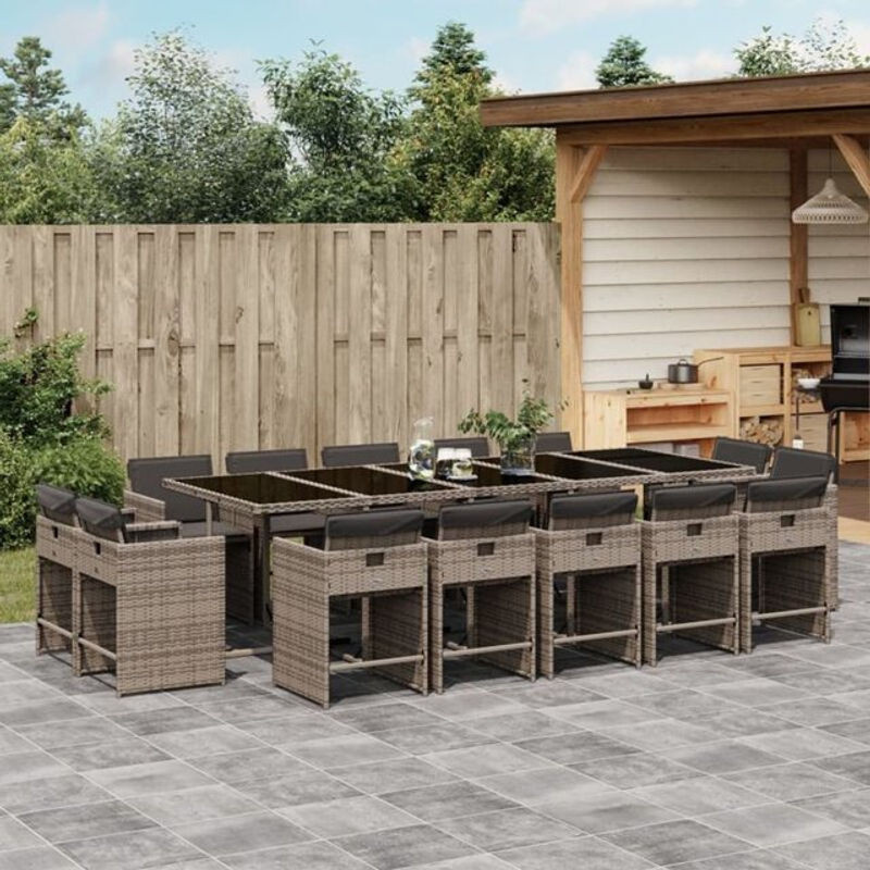 15-teilige moderne Garten-Essgruppe aus Poly-Rattan mit Kissen in Grau von vidaxl - Bild 1