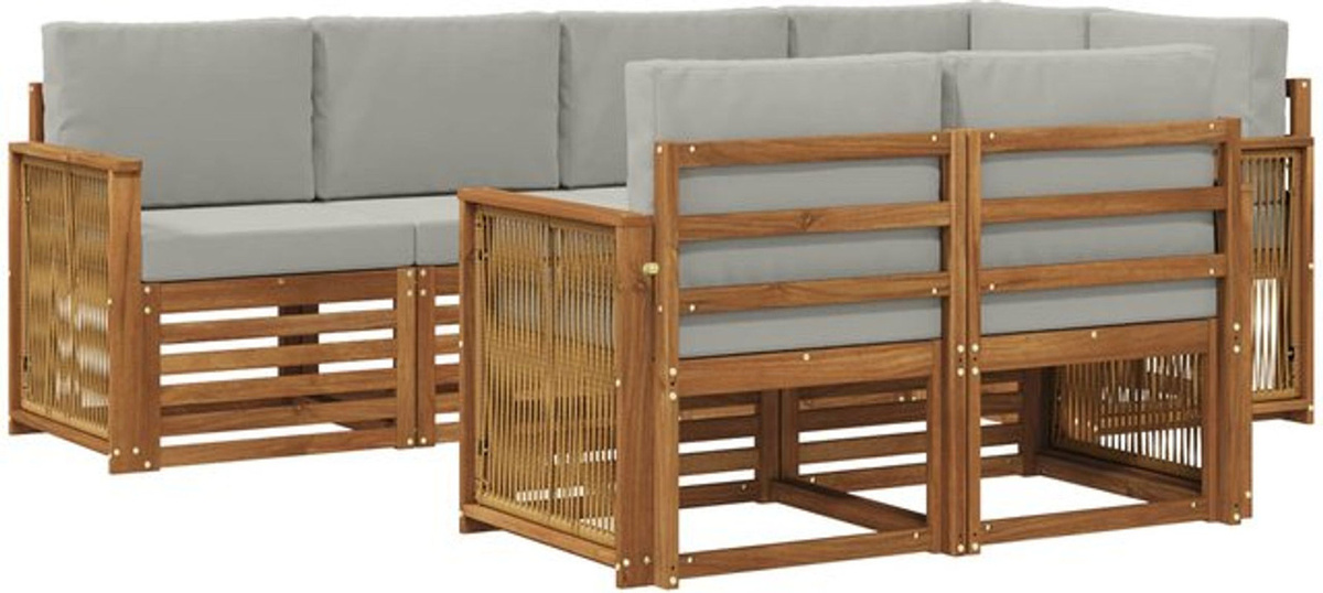 Modernes Ecksofa Set von vidaXL in Grau und Natur mit 6 Kissen aus Polyester und Akazie-Holz - Bild 1