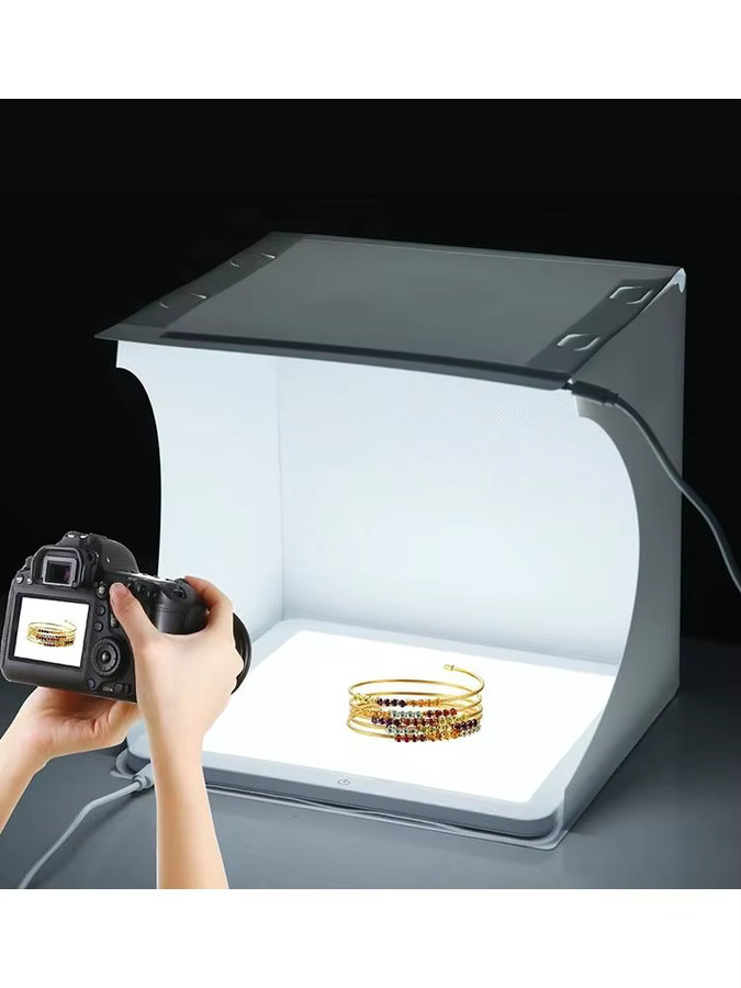KAFNHCKA Tragbare Fotobox mit LED-Licht und 6 farbigen Hintergründen für DSLR-Kameras, Breite: 20 cm - Bild 6
