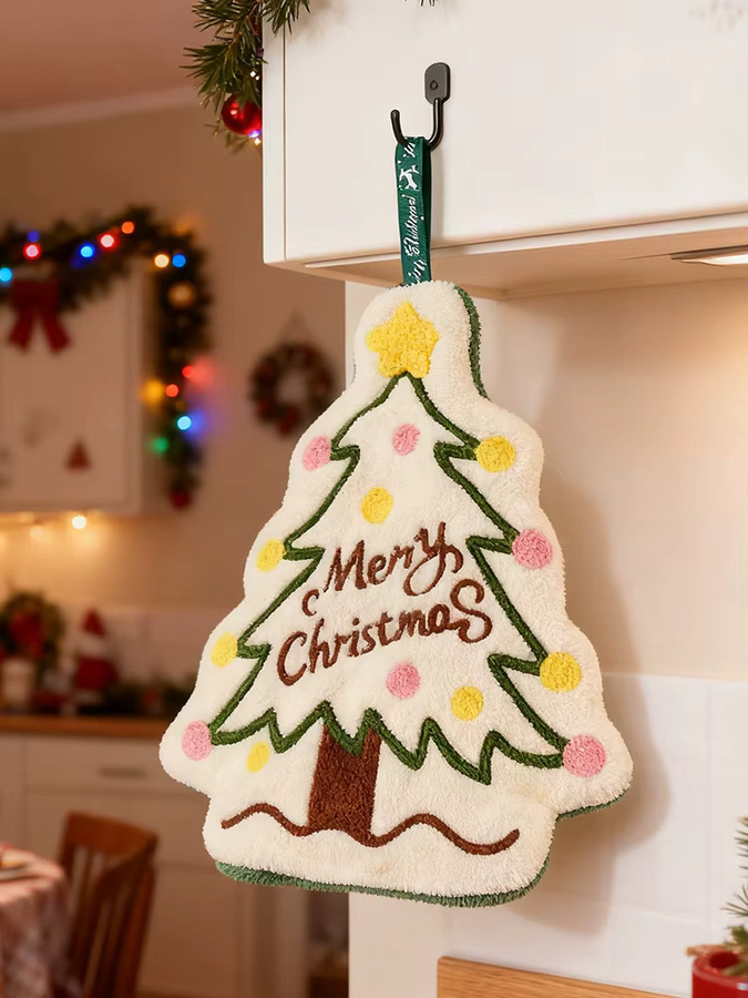 ZQNYCY Weihnachtliche Handtücher aus Korallen-Fleece mit Lebkuchenmann, Schneemann und Weihnachtsbaum Design für Küche und Bad - Bild 4