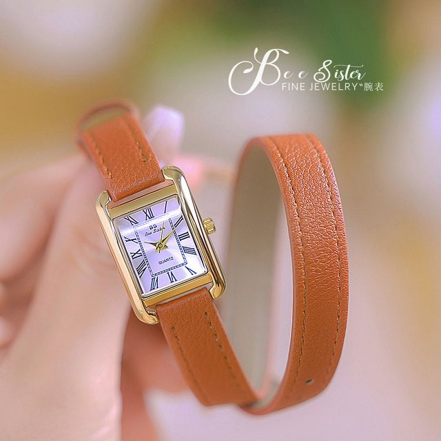 BS bee sister Armbanduhr, Quarz, rechteckig, Leder, Gold, Damen - Bild 1