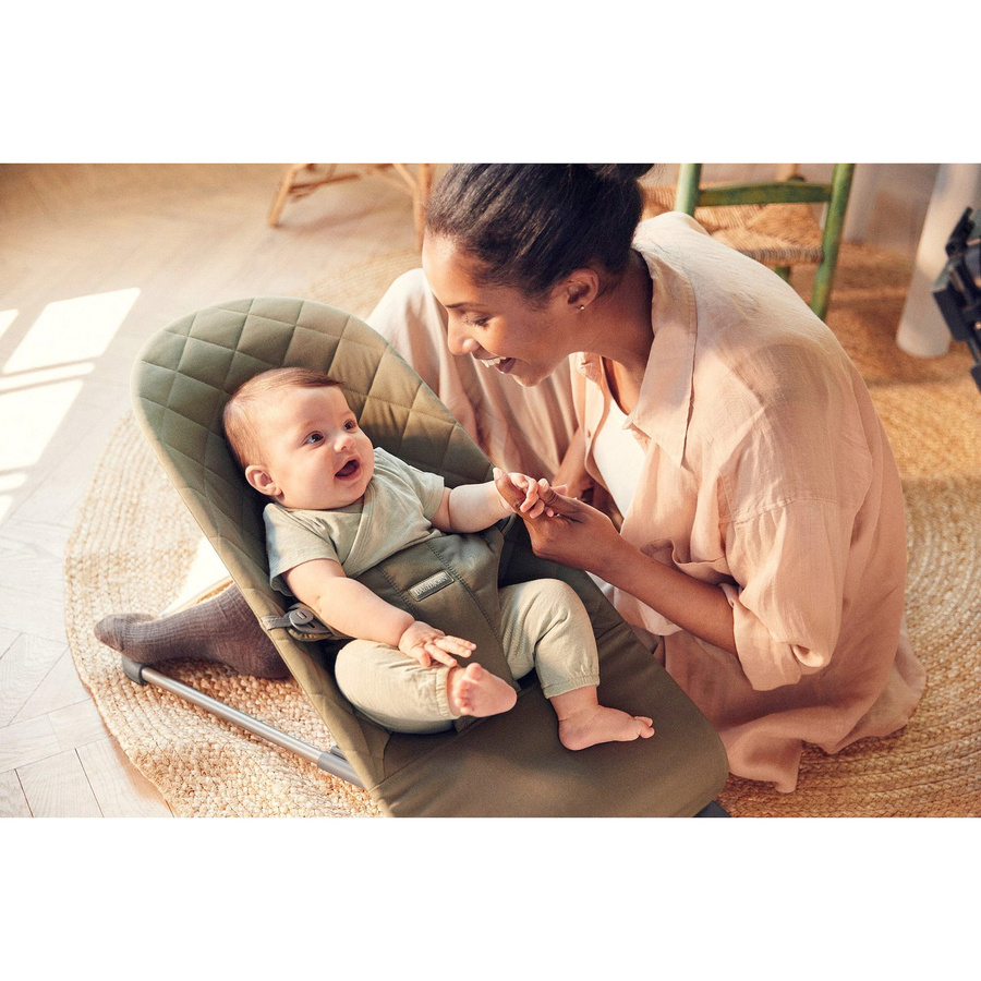 Babybjörn Babywippe Bliss aus Baumwollmix in Grau und Grün - Bild 2