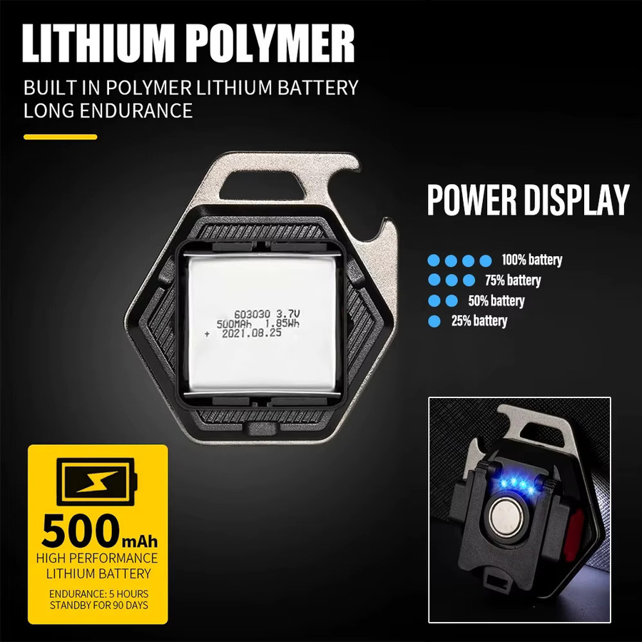ESMARTER Mini-Campingleuchte mit LED, USB-Aufladung, COB-Schlüsselanhänger und Magnet, IP64 wasserdicht, Schwarz - Bild 4