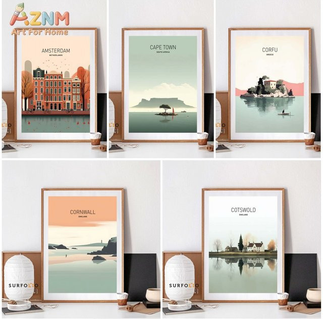 Kayou Retro Wandbilder mit Stadtmotiven als abstrakte Leinwanddrucke in Multicolour - Bild 1
