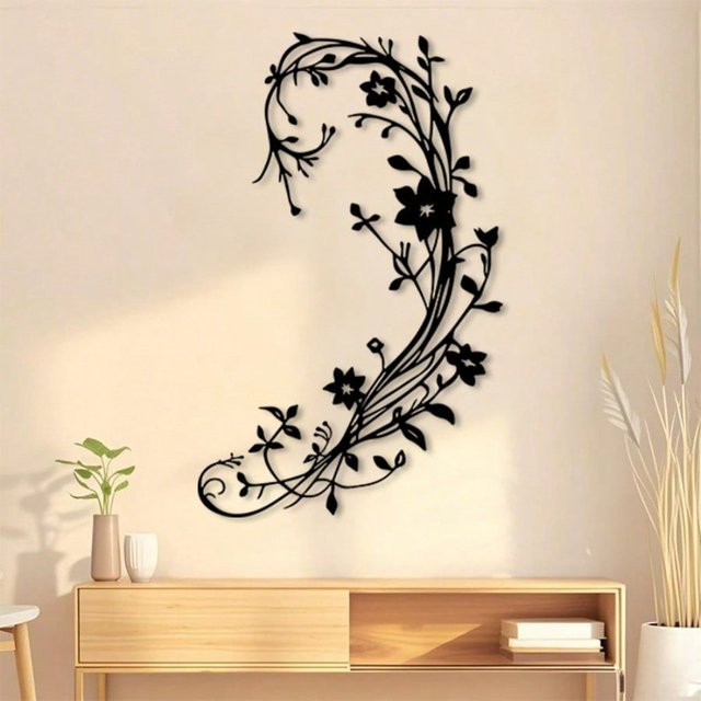 CIFBUY Vintage Wandkunst aus Metall mit floralem Design in Schwarz und Gold - Bild 1