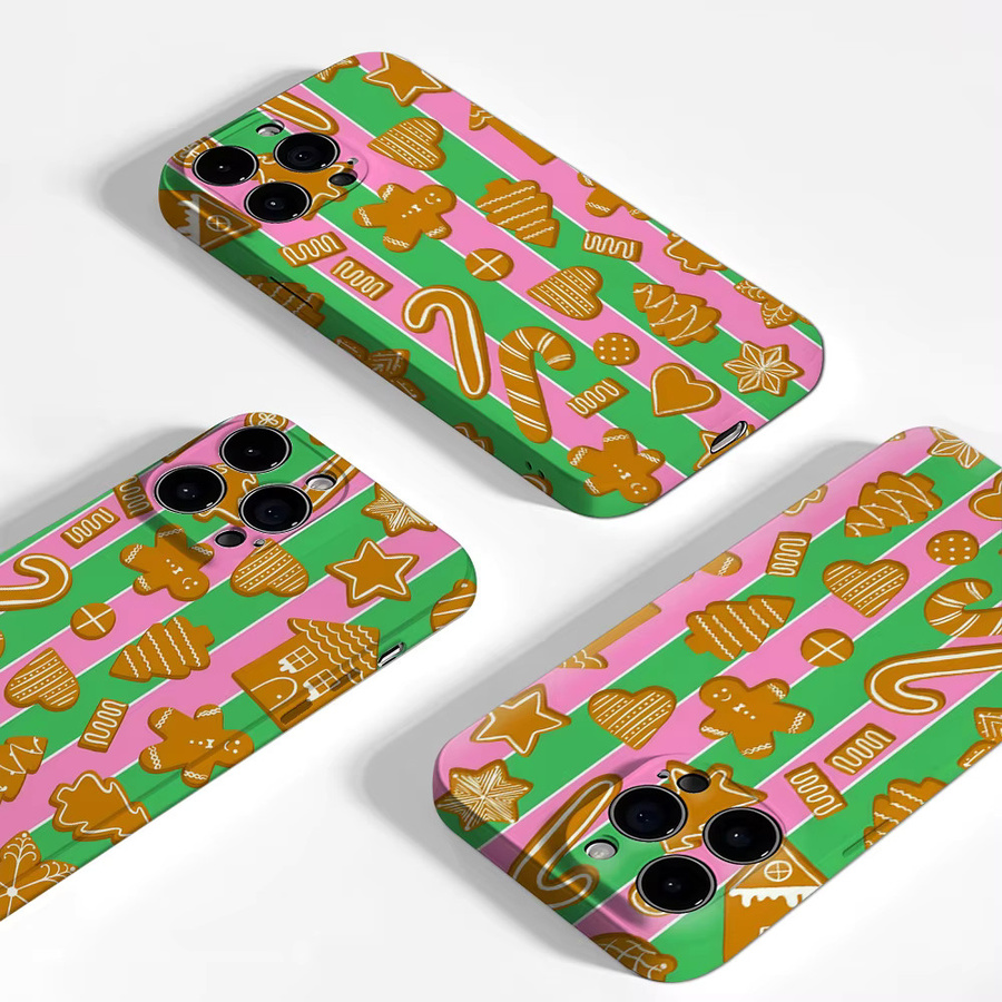 Handyhülle mit Lebkuchen-Design auf grünen und rosa Streifen für iPhone 17 16 15 14 13 Pro Max Plus mit doppelschichtiger Rückseite - Bild 3