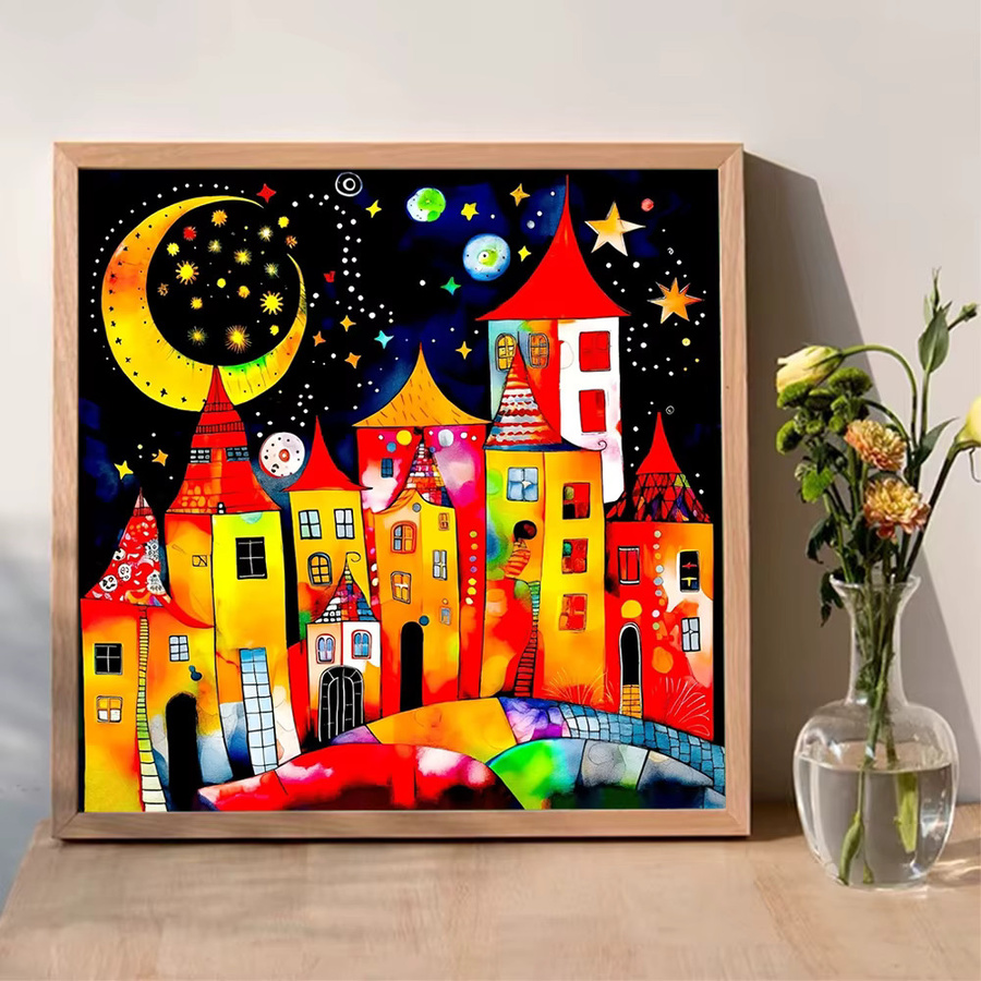 Momoart Diamant-Mosaik DIY Wanddekoration Cartoon-Haus Mondbild in Mehrfarbig, B/T/H: 20 x 20 x 20 cm - Bild 3