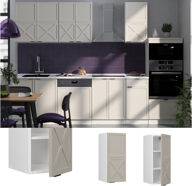 Vicco Hängeschrank Fame-Line Küchenschrank in Weiß Grau-Beige mit Soft-Closing-Scharnieren und Regalböden - Bild 1