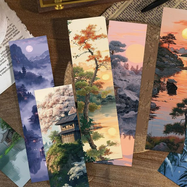 30 Stück Lesezeichen im chinesischen Landschaftsstil aus Papier, Mehrfarbig, Kreative Schreibwaren für Schule und Geschenke - Bild 1