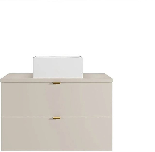 Lavena Einzelwaschtisch aus Keramik im Art-déco-Stil, Beige, Breite: 80 cm, Höhe: 46 cm, Tiefe: 50 cm - Bild 1
