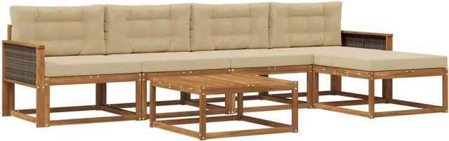 vidaXL Outdoor-Sofagarnitur aus Akazienholz mit 6 Kissen in Natur und Beige - Bild 1