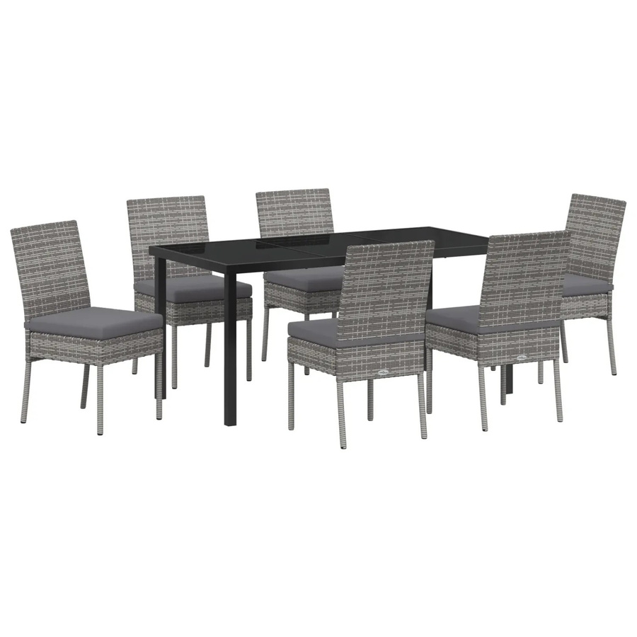 vidaXL Garten Essgruppe 7-teilig aus Poly-Rattan und Stahl in Grau mit Glastisch - Bild 2